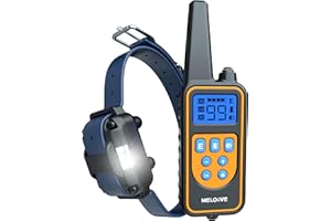 MELOIVE Collier de Dressage pour Chiens Rechargeable, Portée de 2300m, avec Mode Vibration, Son, Choc Statique et Lumière, IPX67 Résistant à L’Eau, Adapté Aux Chiens de Petites et Moyennes Tailles