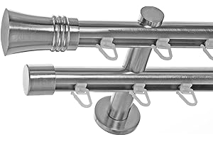 BASIT Gardinenstange 2 läufig Innenlauf Wandmontage 160 cm lang Edelstahl Look Vorhangstange doppelläufig mit Ø20mm Gardinenstangenset zweiläufig H40