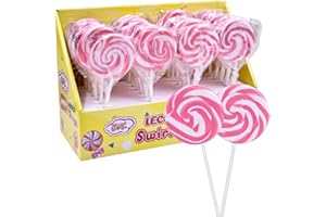 GENERICO Spiral Color Girandole Swirl Pops JoyGum Lecca Lecca Box Espositore 24 pezzi 40g (Rosa e Bianco)