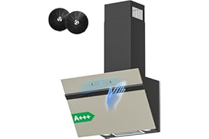 FIREGAS Dunstabzugshaube 60cm, Abluft/Umluft-Dunstabzugshaube mit bürstenlosem Motor, 684 m³/h Luftstrom, 9 Gebläsestufen, Schräghaube mit Energieeffizienzklasse A+++, Touch- und Gestensteuerung, Grau