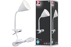 Paulmann 95431 Lampada a morsetto Vitis con braccio flessibile rotonda max. 20 Watt lampada con interruttore su cavo bianco metallo, plastica E14