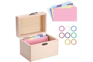 BSTKEY 1 Pc Wood 3 * 5 inch Index Card Box Storage Organizer, Home Office Recipe Card Holder Countertop Name Card Storage with 150 Notepapers & 8 Rings (Burlywood)
