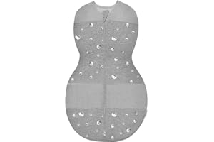 happiest baby Couverture d'emmaillotage Sleepea - Cotton 100% Bio - Favorise Un développement sain des Hanches (Gris Motif Planètes, Grand)