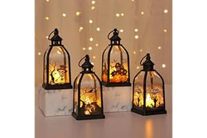 BEAFAEUR 4 Pièces Lanterne Halloween LED Bougie Exterieur avec Batterie, Lanterne Citrouille Sorcière Geist Decoration Halloween Exterieur Interieur a Suspendre, Lanterne fantôme D'halloween (C4)