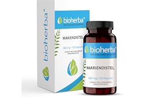 ‎BIOHERBA Mariendistel Kapseln Leber entgiften hochdosiert mit Silymarin und Vitamin B6, 100 Detox Kapseln 1140mg je TAGESDOSIS Unterstützt Leber Kur Energiestoffwechsel, Reduziert Müdigkeit von BIOHERBA