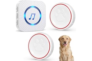 ChunHee Dog Door Bell - Doggie Doorbell Puppy Training - Dog Bells Toilet Training Smart Buttons Dog Clicker Operating at 500Feet with 55 Melodies 5 Volume Levels LED Light Flash 1Receiver 2 Bells