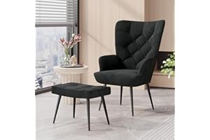 Aivermeil Armchair Tub Chair,with Footstool,High back with gold legs Comfy,Velvet Chair, for Bedrooms, Living rooms,Relaxation,150kg Load Capacity Black