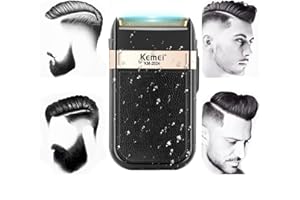 KEMEI Afeitadora de Láminas Para Hombres, Maquinilla de Afeitar de Doble Hoja Recíproca Resistente al Agua, Motor de Alta Velocidad de 8000 RPM, Afeitadora Eléctrica Recargable Para Barba