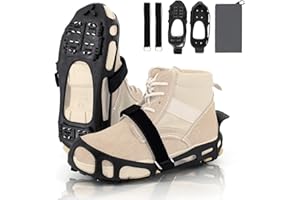byhsports Crampons Ice Cleats Snow Grips, Anti-Slip Traction Lightweight Portable for Walking on Snow & Ice, Easy Step-in for Shoes/Boots