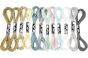 CABODYALS 12 Skeins 6 Strands Metallic Hand Embroidery Floss Glitter Friendship Bracelet String Colourful Sparkly Polyester Cross Stitch Thread Set for Sewing Crafts Jewellery Bracelets Making Diy