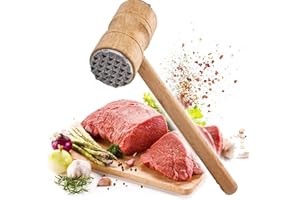 ProBytes Wooden Meat Pounder Mallet - Metal Ribs & Spike/Teeth Dual Style Tenderiser, Puncture Meat, Soften Fibres, Hammer All Types of Meat, Natural, Juicy, Tender, Beef, Turkey, Chicken, Pork, Steak