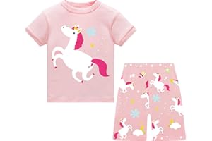 JinBei Girls' Pyjamas Short Kids Summer Cotton T-Shirt and Shorts Horse Animals Pyjamas Set of 2 Soft Short Sleeve Shorts Sleepwear Two Piece House Wear 2-8 Years Size 92-128