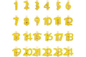BOFUNX 24pcs Números de Madera para Calendarios de Adviento con Pinzas Calendarios Números Madera Adornos Colgantes Navidad