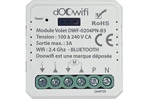 DOOWIFI DWF-0204PN-B3 : NOUVEAU Mini module Volet Wifi & Bluetooth encastrable pour volet roulant, pilotable par internet. Compatible Smart life, Tuya, Lidl, Alexa, Google assistant.