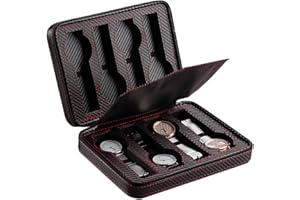 GUOLICH Scatola Portaoggetti per Orologi 8 Scomparti Custodia per Espositore per Orologi Custodia in per Gioielli in fibra di Carbonio Organizzatore per Raccolta di Gioielli con Cerniera (Nero 8 Slot)