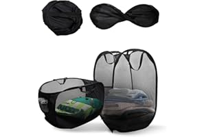 VOSSOT 2PCS Cesto Portabiancheria Pieghevole Grande Cesto Biancheria Sporca Pieghevole con Manici, Cesta Panni Sporchi in Rete Traspirante, Sacco Portabiancheria Sporca per Bagno, Camera, Viaggio e Camping