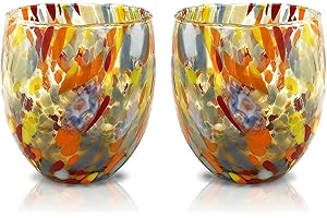MAZZEGA ART & DESIGN - 6 Verres d'Eau en Verre Soufflé et Travaillé à la Main - Les Couleurs de Murano - Modèle "Classic 290 ml.