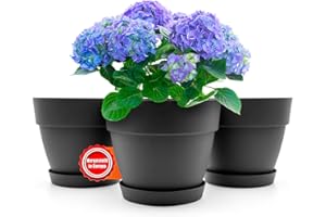 ‎BIGDEAN BigDean 3 Stück Blumentopf mit Untersetzer rund ø30 cm in Anthrazit – Übertopf innen + außen geeignet – aus bruchsicherem Kunststoff & Made in Europe