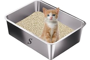 Suhaco Stainless Steel Cat Litter Tray 45 x 35 x 10cm High Sided Litter Box Kitten Litter Trays for Rabbits & Small Cats Litter Boxes