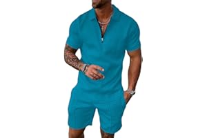 Hoefirm Tuta da uomo polo a maniche corte con zip joggers palestra top casual running sport sudore activewear 2 pezzi pantaloni tuta