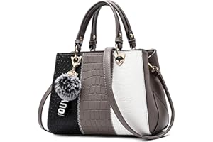 DIRRONA Élégant Femme Sac à Main Conception de Bloc de Couleur Sac D'épaule Décontractée Sac Bandoulière PU Cuir Imperméable Voyage Affaires Sacoche Femme Gris B