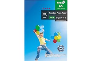 KOALA Inkjet satin/ostron fotopapper A5 storlek 210 x 148 mm 250 gsm 100 ark med premium satin avancerad hartsbelagd för Cano