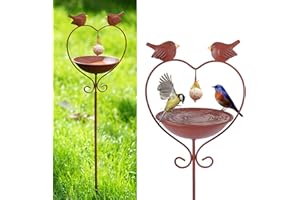 JUJOYBD Vogeltränke Winterfest, Vogelfutterstation Stehend H 115 cm aus Metall Vogelfutterspender mit Meisenknödelhalter für Wild-Vögel, Rostoptik Gartendeko