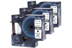 Nastro per Etichette Wonfoucs Compatibile con Dymo D1 12mm x 7m 45013 S0720530 Nero su Bianco Label Tape Cassette Compatibile con Dymo LabelManager 160 210D 260P 280 300 350 400 260P, confezione da 3