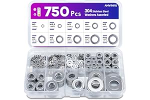 ANVINKU Washers for Screws, 750 PCS Stainless Steel Washer for Bolts, 9 Sizes Assorted Washers M2 M2.5 M3 M4 M5 M6 M8 M10 M12, Metal Washer for Repair