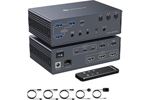 VPFET Thunderbolt 4 USB C HDMI KVM Switch 3 PC 3 Monitore 4K60Hz Estación de Acoplamiento con DisplayLink para Conmutador KVM 3 Monitores Compatible con Modo Extendido/Espejo para Mac y Windows