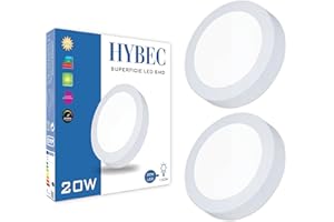 HYBEC - Plafón LED de exterior, lámpara de baño, lámpara de techo, lámpara de cocina, 6500ºK 20W (Pack 2)