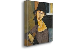 Giallobus - Quadro - Amedeo Modigliani - Jeanne Hebuterne con Cappello - Tela Canvas Telaio Premium Alto Spessore - 35x50 - Pronto da Appendere - Quadri Moderni per la casa