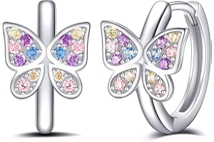 Jrêveinfini Mariposa Pendientes Aro Niña Mujer Plata de ley 925, Pendientes Hipoalergenicos Niña con Caja de Regalo