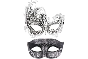 Coddsmz Couple Mask Half Venetian Masquerade Ball Mask Mardi Gras Mask Christmas Cosplay Costume Halloween Party Mask 2 Pack (black)