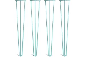 THE HAIRPIN LEG CO. [HLC] 4 x Hairpin Table Legs – Superior Double Weld Steel Construction With Screws, Build Guide & Protector Feet Worth £8 Included! – 10mm Steel [28"/71cm,Duck Egg]