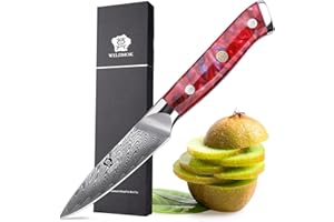 WILDMOK cuchillo pelador, cuchillo multiusos para frutas afilado de 8 cm, cuchillo japonés VG 10 de súper acero de 67 capas de acero damasco para tallar y pelar