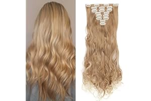 ‎SEGO SEGO Clip in Extensions Haarverlängerung Haarteil 8 Tressen wie Echthaar gewellt Kaffee Braun & Blond Bleichen-1 61 cm
