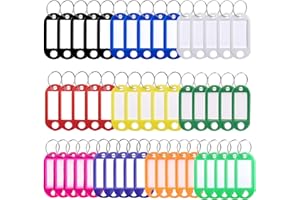 YuZhou 50 PCS Key Tags,Key Fobs Labels Rings Name Tags Key Label Tags with Split Ring Paper Plastic Key Tags with Labels Heavy Duty for Luggage Pet Id Name Office 10 Color