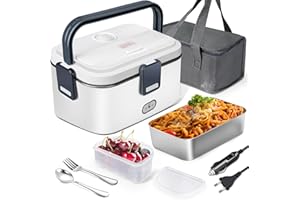 AUTOPkio 1.8L Fiambrera Electrica Hermetica, 220V 24V 12V 3 en 1 Termica Calentador Comida Portatil con Bolsa y Extraíble Acero Inoxidable Tartera para Coche Camión Trabajo Oficina