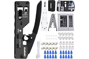 Kuman Kit de Sertissage RJ45 Professionnel - Pinces à Sertir RJ45 Pass Through, Testeur de Câble, Pince à Dénuder, 30 Connecteurs (Cat5e/6/7), 50 Serre-Câbles - Pour Réseau Maison, Bureau et Gaming