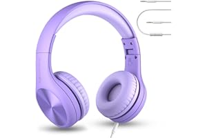 LilGadgets Connect+ Pro słuchawki dla dzieci, przewodowe, zaprojektowane z myślą o komforcie dzieci, składany zestaw słuchawkowy nauszne z mikrofonem in-line, słuchawki dla małych dzieci, fioletowe