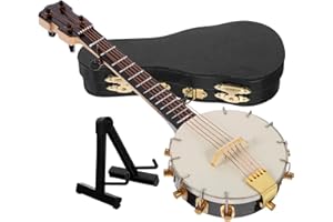 ABOOFAN Banjo Model with Storage Case Miniature Wooden Musical Instrument Ornament for Home Decor and Birthday Gift for Banjo Lovers