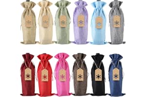 PIXHOTUL Sacchetti regalo in iuta con coulisse per bottiglie di vino, 12 pezzi, per Natale, matrimoni, viaggi, compleanni, feste.