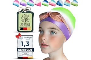 Juclise Swimming Caps for Kids，Girls and Boys, Stretchy 100% Silicone Swim Caps, Waterproof Swimming Hat，Comfortable Bathing Caps Fit for Teens/Children Long and Short Hair, pool caps, 1&2 pack