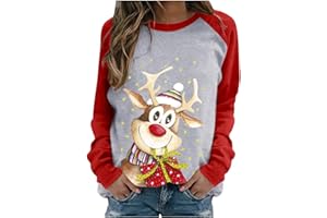 GENERIC Pullover Damen Weihnachtspullover Damen Große Größen Winter Langarm Rundhals Pullover Sweatshirt mit Weihnachtsmotiv Rentier Drucken Weihnachtspulli Lose Bluse Oberteil für Weihnachten Party