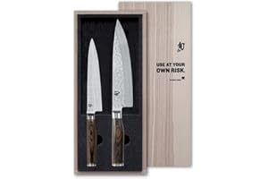 KAI Shun Premier Tim Mälzer Ensemble de 2 Couteaux de Chef Japonais - Couteau de Chef 20 cm + Couteau Utilitaire 16,5 cm - Acier Damas VG Max avec 32 Couches - 61 HRC - Manche en Pakkawood