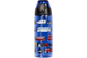 Fringoo - 600ml Kids Water Bottle with Straw & Fliptop Lock - 100% Leakproof - BPA Free 600ml Kids Water Bottle for School - Traffic Jam