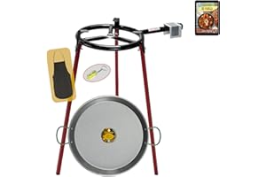 COMBOI Kit réchaud à paella gaz butane 30 cm, poêle à paella de 42 cm, support à 3 pieds, niveau, tablier, livre de recettes numérique