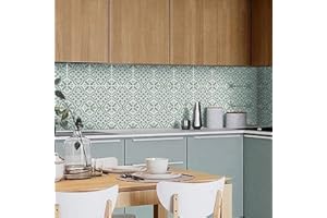Alwayspon Vinyl Waterproof Tile Sticker, Peel and Stick Self-Adhesive Backsplash Tile Transfer Sticker for Kitchen Bathroom Living Room, Boho Style Wall Sticker, 20x20cmx10pcs, Green