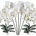HinyoCo 5 Pcs Artificial Phalaenopsis Flowers and 4 Bundles Leaves,Artificial Orchid Flowers with 4 Bundles Leaves Stem Plants for Home Wedding Decoration
